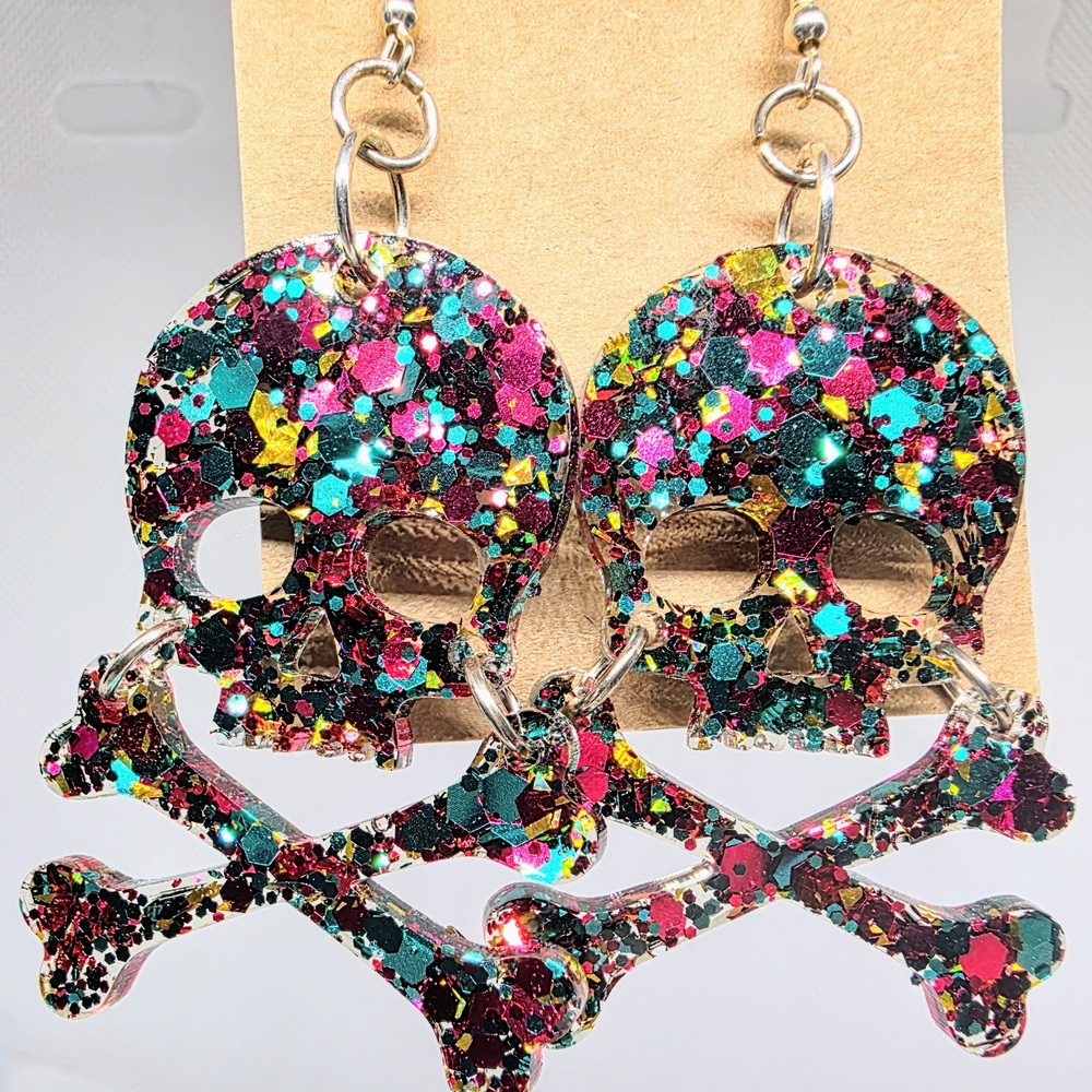 Multicolor Skull and Crossbones Earrings